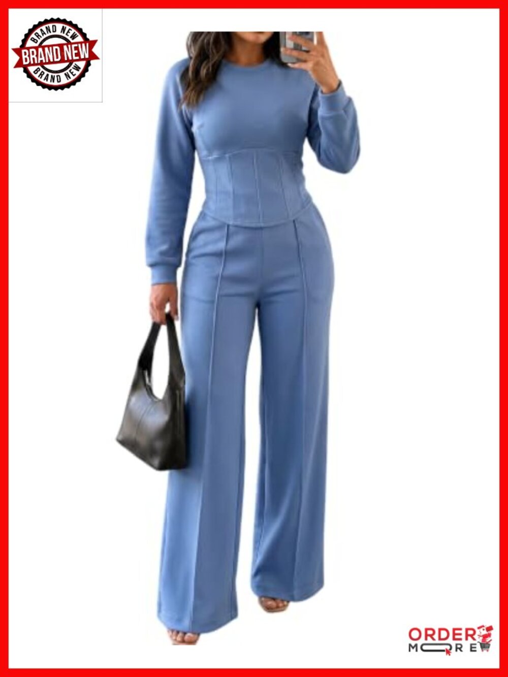 2 Piece Sweatsuit Set Wide Leg Pants Crewneck Lounge Set